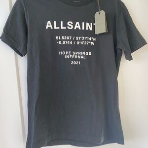 All Saints Charcoal Tee with White Print